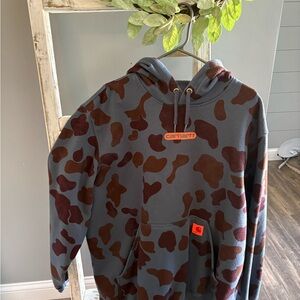 Carhartt Gray Hoodie with Brown Camo and Orange Logo